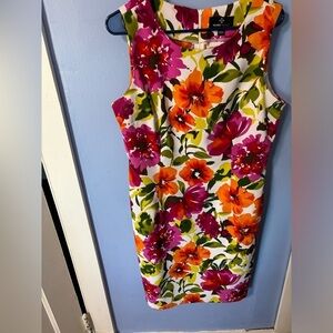 Ronni Nicole Bright Orange Floral Knee Length Sleeveless  Sheath Dress 16